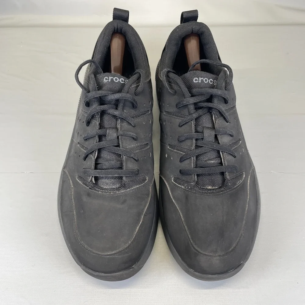 Crocs On The Clock Work Shoes Mens Size 13 Black Lace Up Slip Resistant Shoes